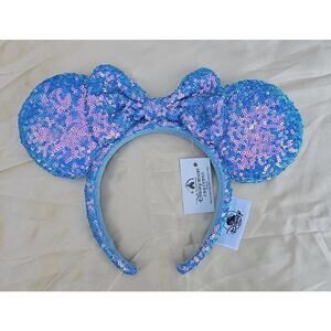 Disney Parks Aurora Blue Sequin Minnie Mickey Mouse Ears Bow Headband Gifts